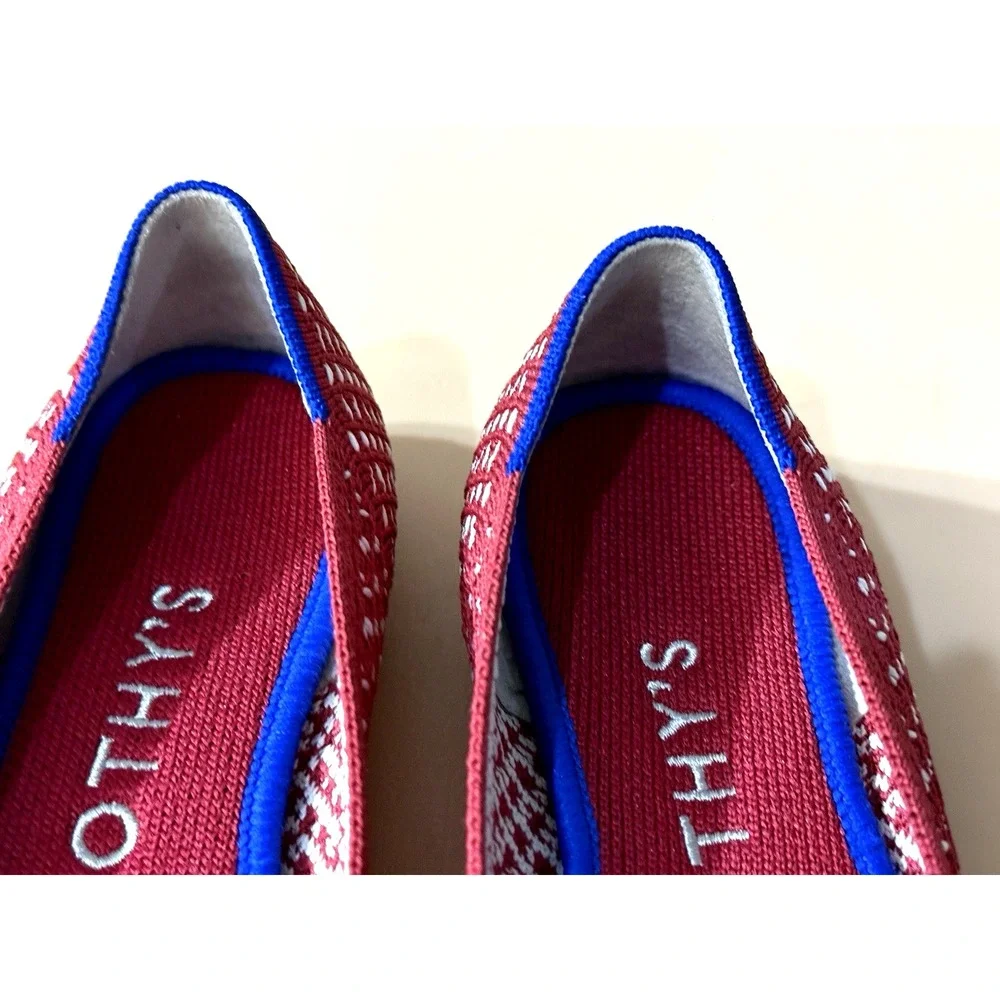 Rothy's Womens Sz 5.5 The Point Red Apple Honeycomb Knit Ballet Flats Shoes‎
